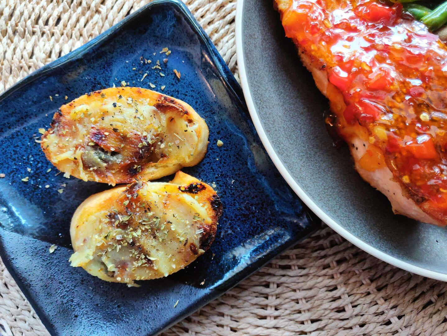 Roasted garlic on baguette